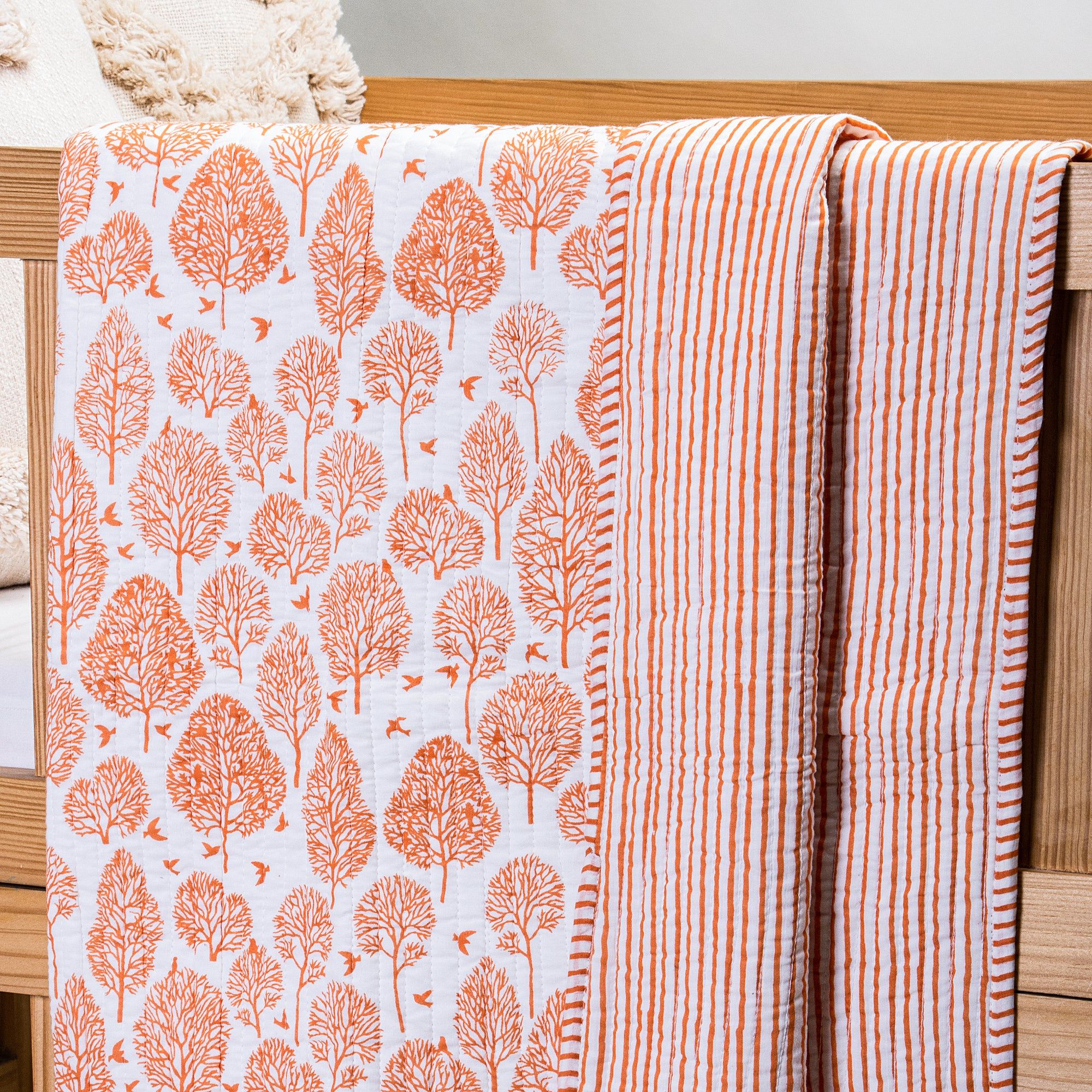 Orange Leaf Print Soft Cotton Baby Blankets & Quilts 092